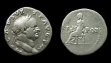 Ancient Coins - Vespasian, Denarius, Vesta Seated reverse