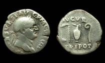 Ancient Coins - Vespasian, Denarius, Augur with Priestly Implements, Contemporary Imitation!