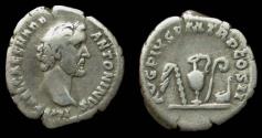 Ancient Coins - Antoninus Pius, Denarius, Sacrificial Implements reverse