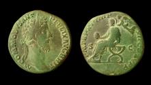 Ancient Coins - Commodus, Sestertius, Emperor Seated Crowned by Victory