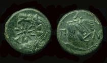 Ancient Coins - Cimmerian Bosporus, Pantikapaion - Young Satyr & Lion, Two Counter-marks, 304-250 BC.