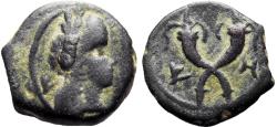 Ancient Coins - NABATAEA. Aretas IV. 9 BC-AD 40. Æ Quadrans. Petra mint. Dated RY 4 (6/5 BC). VF, . Good portrait.