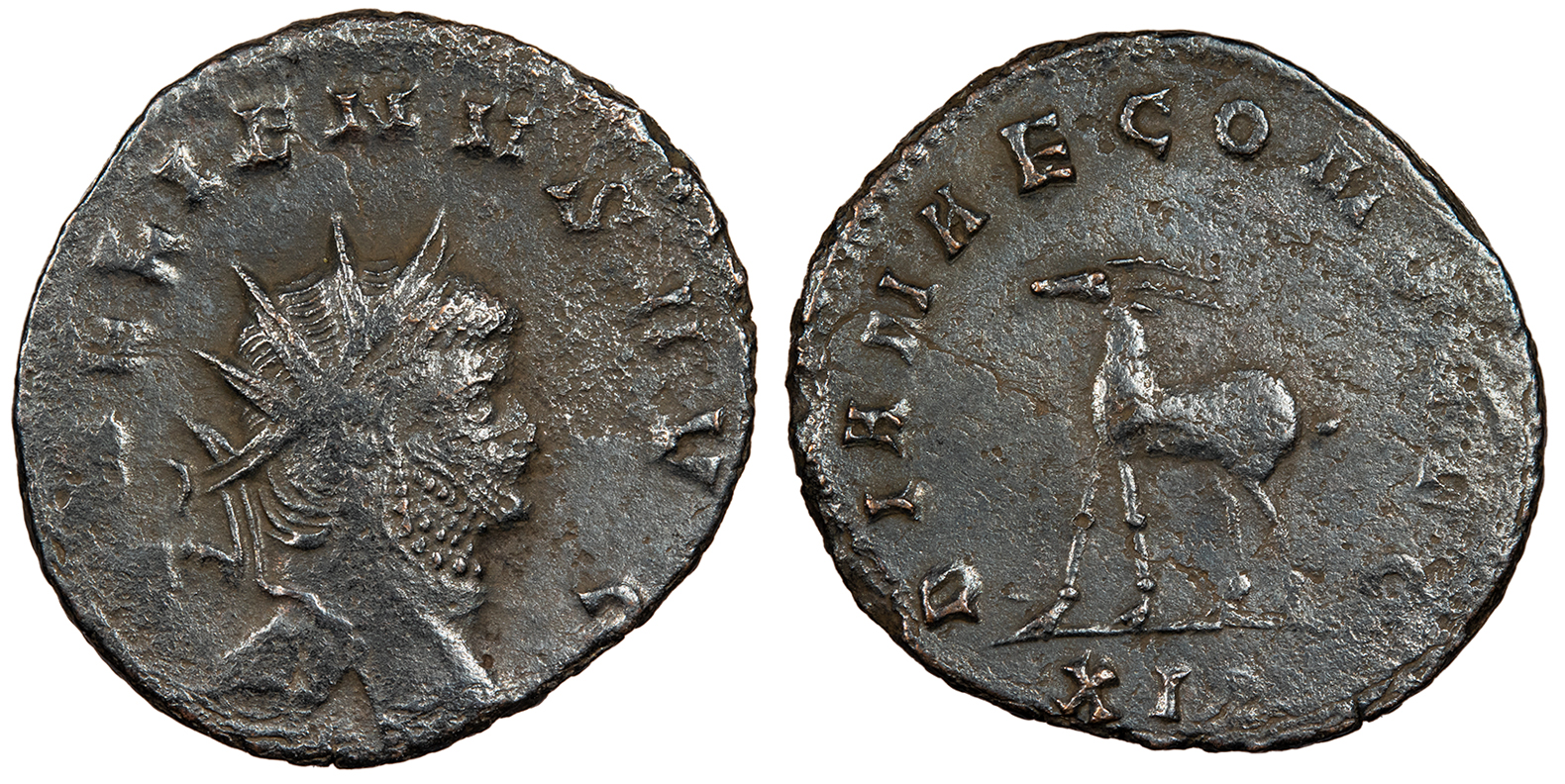 古代ローマ帝国 ガッリエヌス(253～268AD) 裏面に海馬 Gallienus 253-268 A.D. Antoninianus Rome Mint VF | Roman Imperial