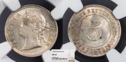 World Coins - STRAITS SETTLEMENTS Victoria 1900 5 Cents NGC MS-62
