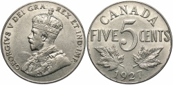 World Coins - CANADA: 1927 5 Cents