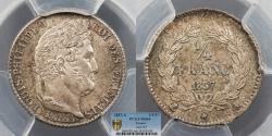 World Coins - FRANCE Louis Philippe I 1837-A 1/4 Franc PCGS MS-64
