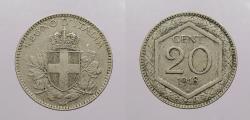 World Coins - ITALY: 1918-R Overstrike (Undertype strongly visible) 20 Centesimi