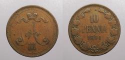 World Coins - FINLAND: 1891 10 Pennia