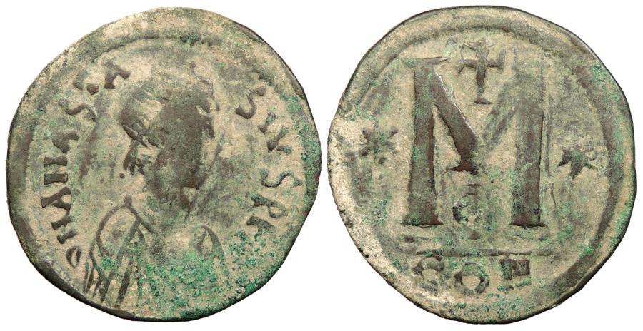 Ancient Coins - Anastasius 498-517 A.D. Follis Constantinople Mint Fine