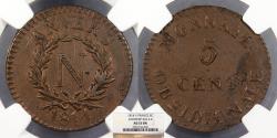 World Coins - FRANCE Antwerp Napoleon I, as Emperor 1814 (no mintmark) 5 Centimes NGC AU-53 BN