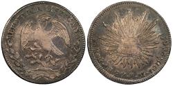 World Coins - MEXICO Republic 1827-Mo JM 8 Reales Choice EF
