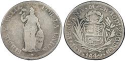 World Coins - PERU Republic 1849 2 Reales Fine