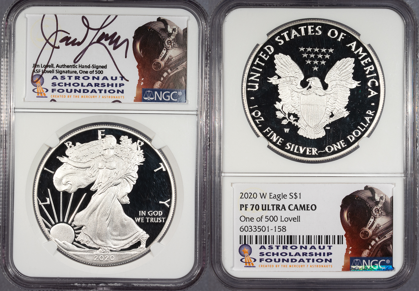 2020-W Proof Silver Eagle 1 Dollar (Silver) 1 of 500; Jim Lovell