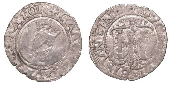 World Coins - FRANCE Besançon Charles V, as Holy Roman Emperor 1530-1556 2 Blanc (Karolus) 1537 VF