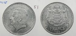World Coins - MONACO: 1945 5 Francs