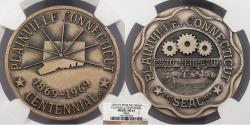 Us Coins - Plainville, CT 1969 AR Plainville Centennial Sterling 36mm Medal NGC MS-67