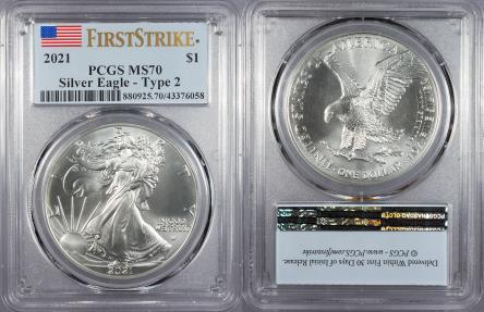 イーグル銀貨-type2 2021 PCGS MS70 Silver Eagle 2021 Type 2 PCGS MS70 FS 1 oz American Silver Eagle - SKU