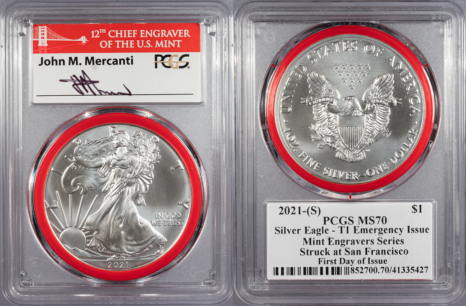 新品】イーグル銀貨2021-(S) T1 PCGS MS70 サンフランシスコ