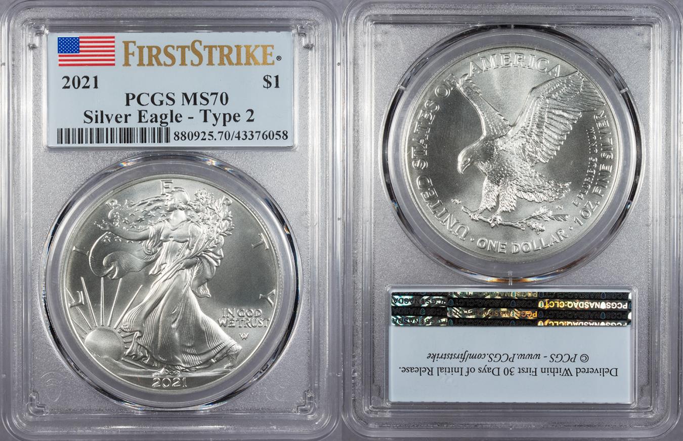 米国正規販売店購入　2021イーグル銀貨 pcgs firststrike 2021 Silver Eagle; Type 2 1 Dollar (Silver) First Strike