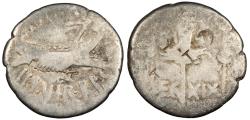 Ancient Coins - Marc Antony 32-31 B.C. Denarius Military Mint moving with Marc Antony (Patrae?) About Fine