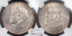 World Coins - PHILIPPINES Alfonso XIII 1897-SG V Peso NGC MS-60