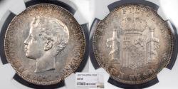 World Coins - PHILIPPINES Alfonso XIII 1897-SG V Peso NGC AU-58