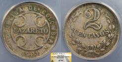 World Coins - COLOMBIA Lazareto 1921-RH 2 Centavos ANACS VF-30