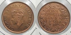 World Coins - INDIA British 1940(b) 1/4 Anna