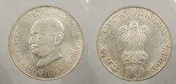 World Coins - INDIA: 1969(b) Gandhi 10 Rupees