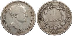 World Coins - FRANCE Napoleon, as emperor 1807-A Franc Fine
