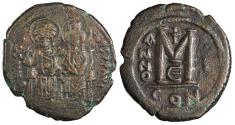 Ancient Coins - Justin II 565-578 AD Follis (40 Nummi) Constantinople Mint VF