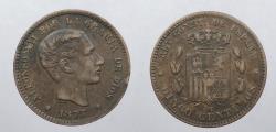 World Coins - SPAIN: 1877 5 Centimos