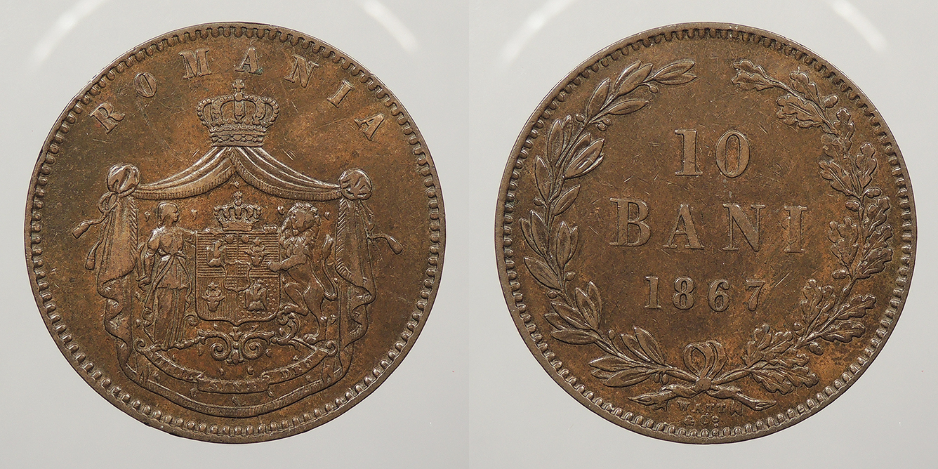 ROMANIA: 1867-W 10 Bani | European Coins
