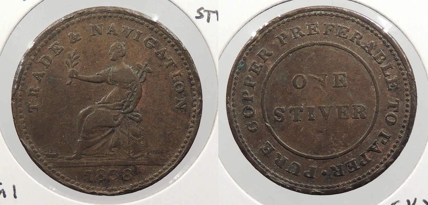 BRITISH GUIANA 1838 Stiver South American Coins