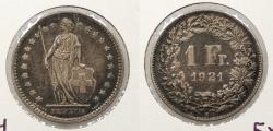 World Coins - SWITZERLAND: 1921 Franc