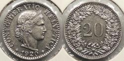 World Coins - SWITZERLAND: 1920 20 Rappen