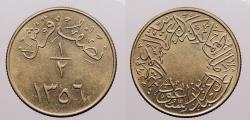 World Coins - SAUDI ARABIA: AH 1356 (1947) Reeded. 1/2 Ghirsh