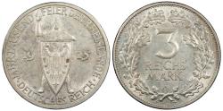 World Coins - GERMANY Weimar Republic 1925-D 3 Reichsmark AU
