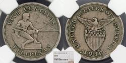 World Coins - PHILIPPINES U.S. Administration 1916-S 5 Centavos NGC VF-35