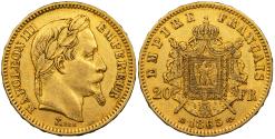 World Coins - FRANCE Napoleon III as Emperor 1863-BB 20 Francs AU