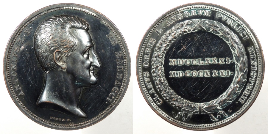 World Coins - AUSTRIA: Vienna 1831 Anton Frieherr von Baldacci 50 years service. 44mm Medal #WC63706