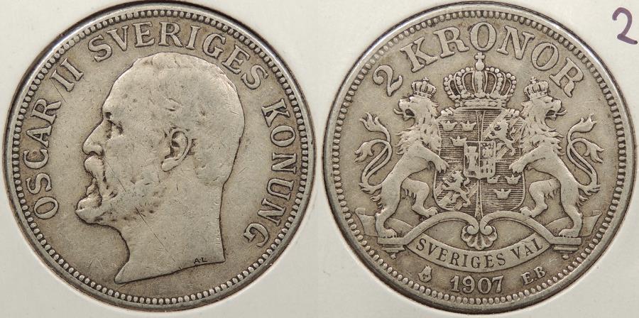 SWEDEN: 1907 2 Kronor | European Coins