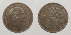 World Coins - SPAIN 1877-OM 5 Centimos
