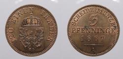 World Coins - GERMAN STATES: Prussia 1867-A 3 Pfennig