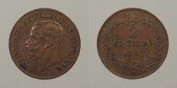 World Coins - ITALY 1867-M 2 Centesimi