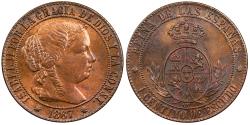 World Coins - SPAIN Isabel (Isabella) II 1867-OM Centimo UNC