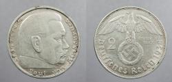 World Coins - GERMANY: Third Reich 1938-B Hindenburg 2 Mark