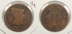 World Coins - INDIAN PRINCELY STATES: Gwalior Yr. 1970 (1913) 1/4 Anna
