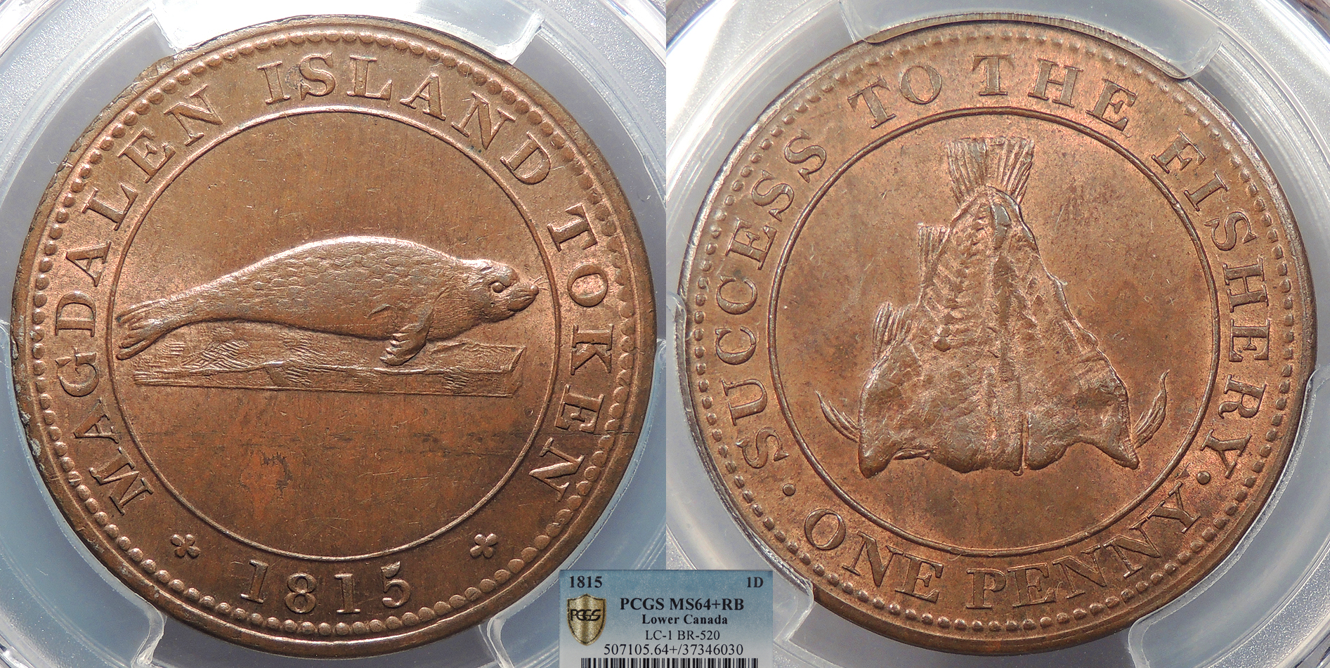CANADA Magdalen Island 1815 Penny Token PCGS MS-64+ RB | North