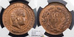 World Coins - PORTUGAL Carlos I 1892 10 Reis NGC MS-64 RB